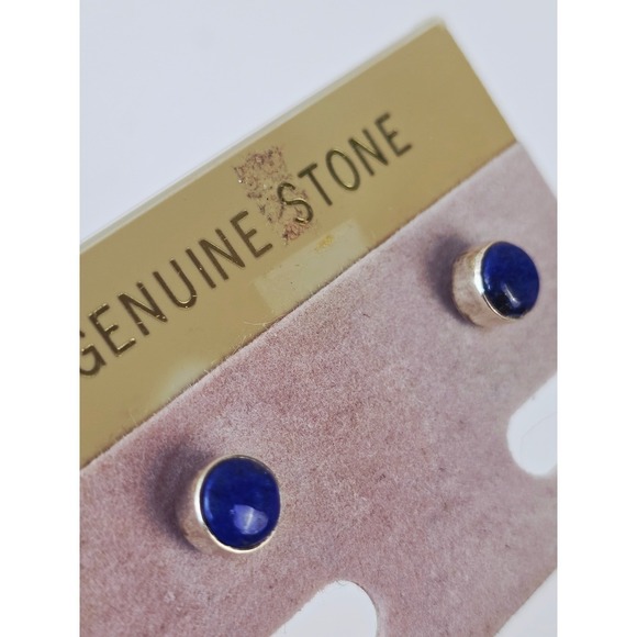 Jewelry - 925 Sterling Silver Genuine Lapis Lazuli Round Cabochon Stud Earrings